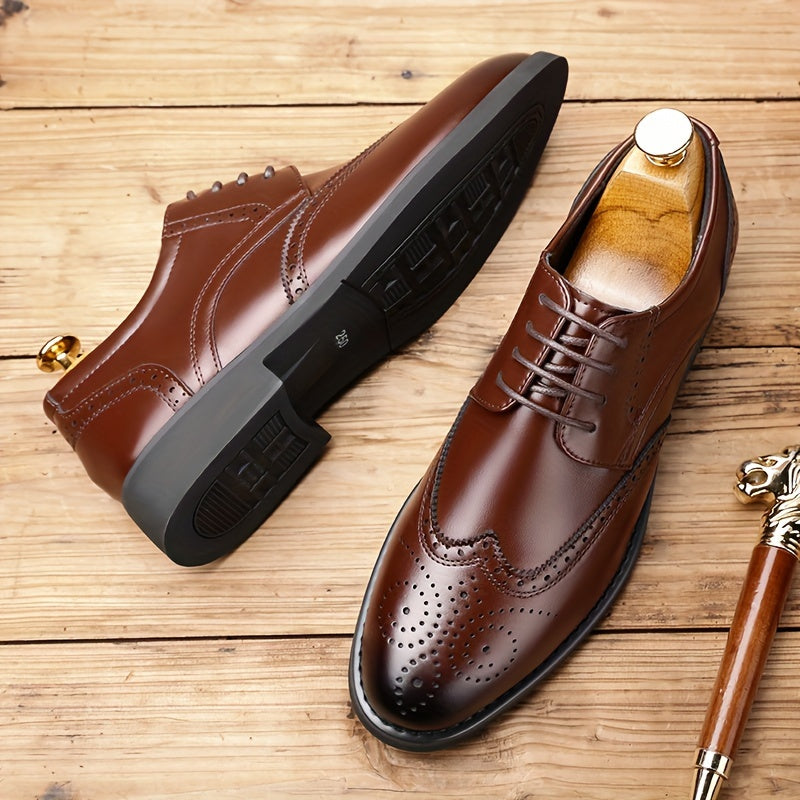 Herren Leder Wingtip Brogues – Klassische Braune Anzugschuhe