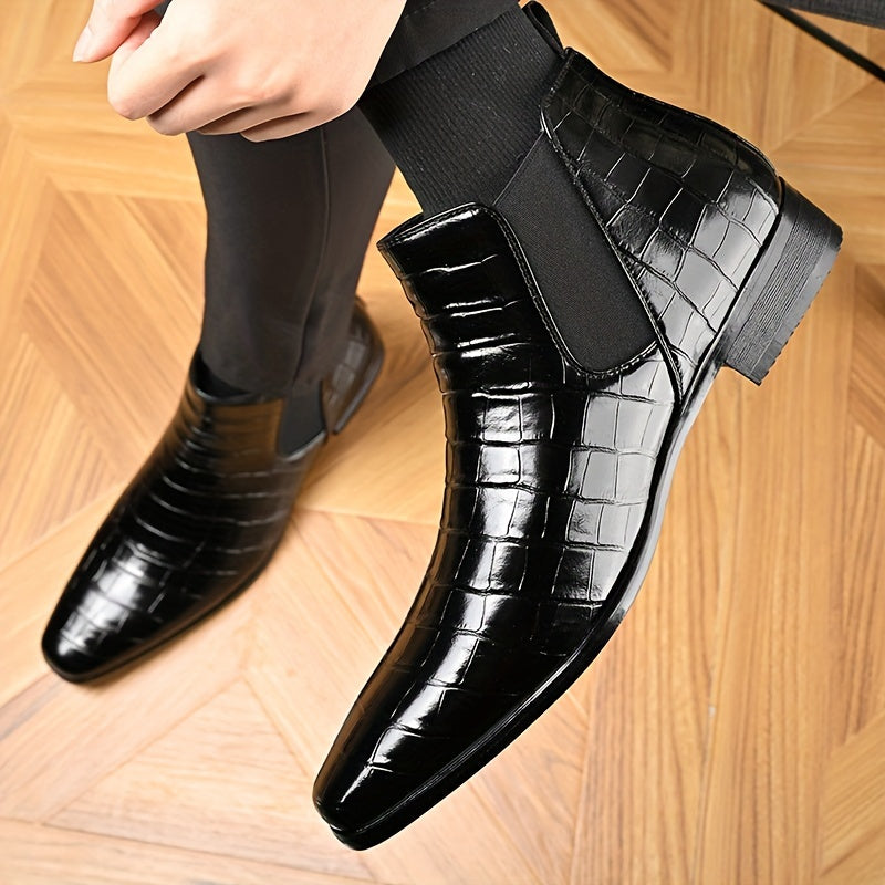 Herren Leder Chelsea Stiefel – Stilvolles Krokodilprägungs-Design