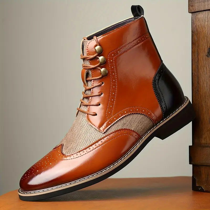 Herren Zwei-Farben Leder Stiefel – Stilvolle Schnürstiefel