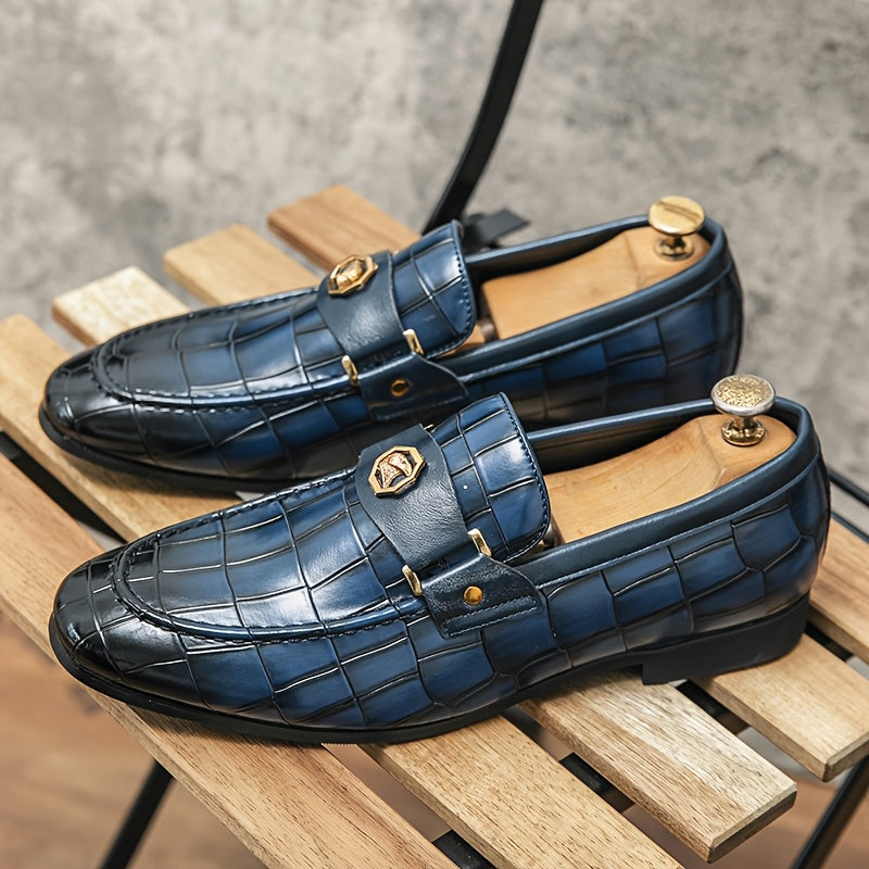 Herren Krokodil-Präge-Leder Slipper – Stylische Slip-On Schuhe mit Goldener Schnalle