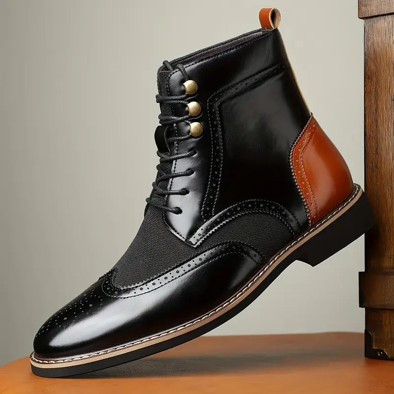 Herren Zwei-Farben Leder Stiefel – Stilvolle Schnürstiefel