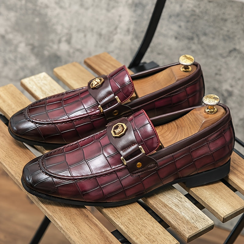 Herren Krokodil-Präge-Leder Slipper – Stylische Slip-On Schuhe mit Goldener Schnalle
