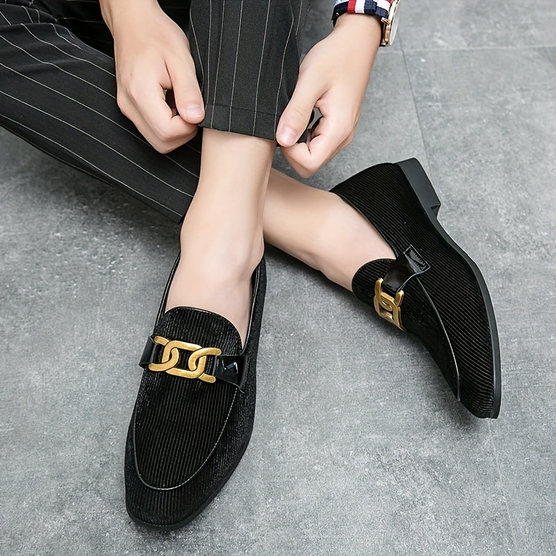 Herren Cord Slipper Loafer – Stylische Slip-On Schuhe mit Goldener Kette