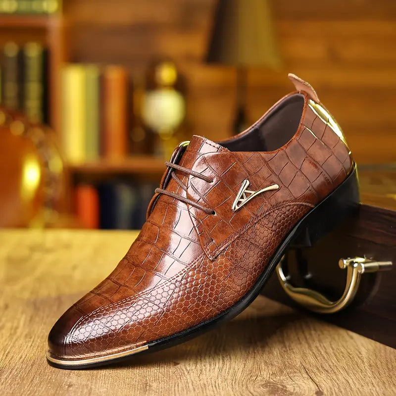 Herren Leder Schnürschuhe – Elegante Crocodile-Muster Formelle Schuhe