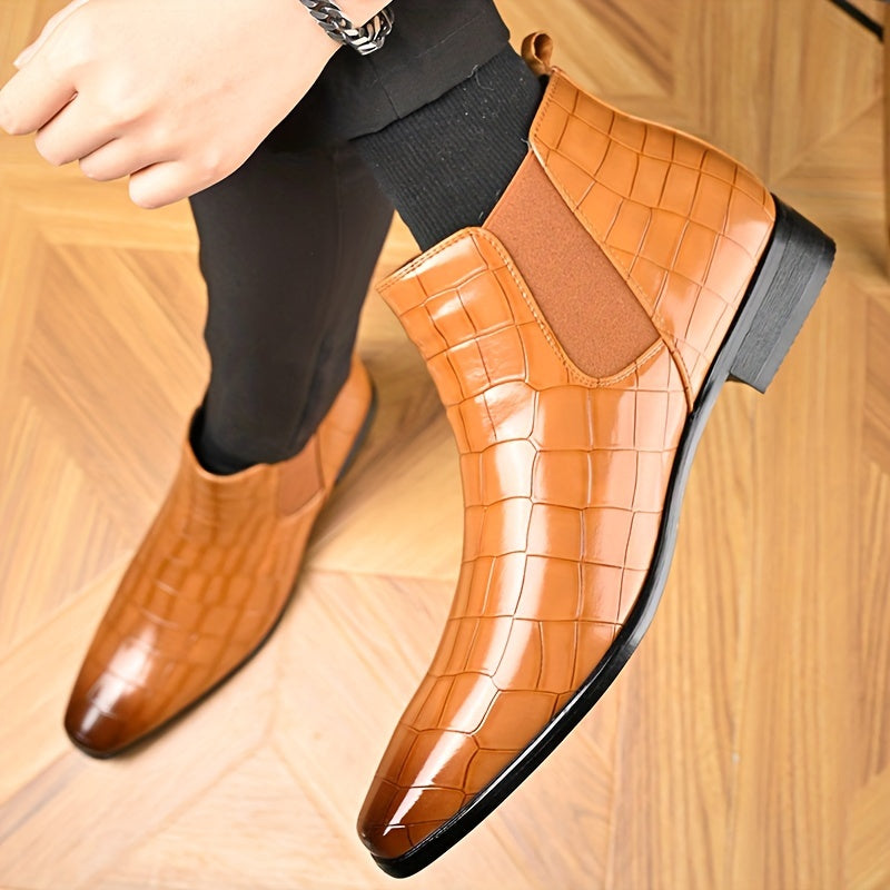 Herren Leder Chelsea Stiefel – Stilvolles Krokodilprägungs-Design