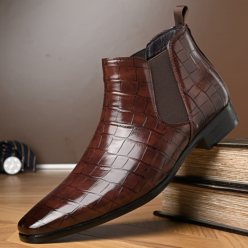 Herren Leder Chelsea Stiefel – Stilvolles Krokodilprägungs-Design