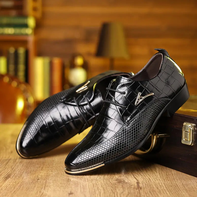 Herren Leder Schnürschuhe – Elegante Crocodile-Muster Formelle Schuhe