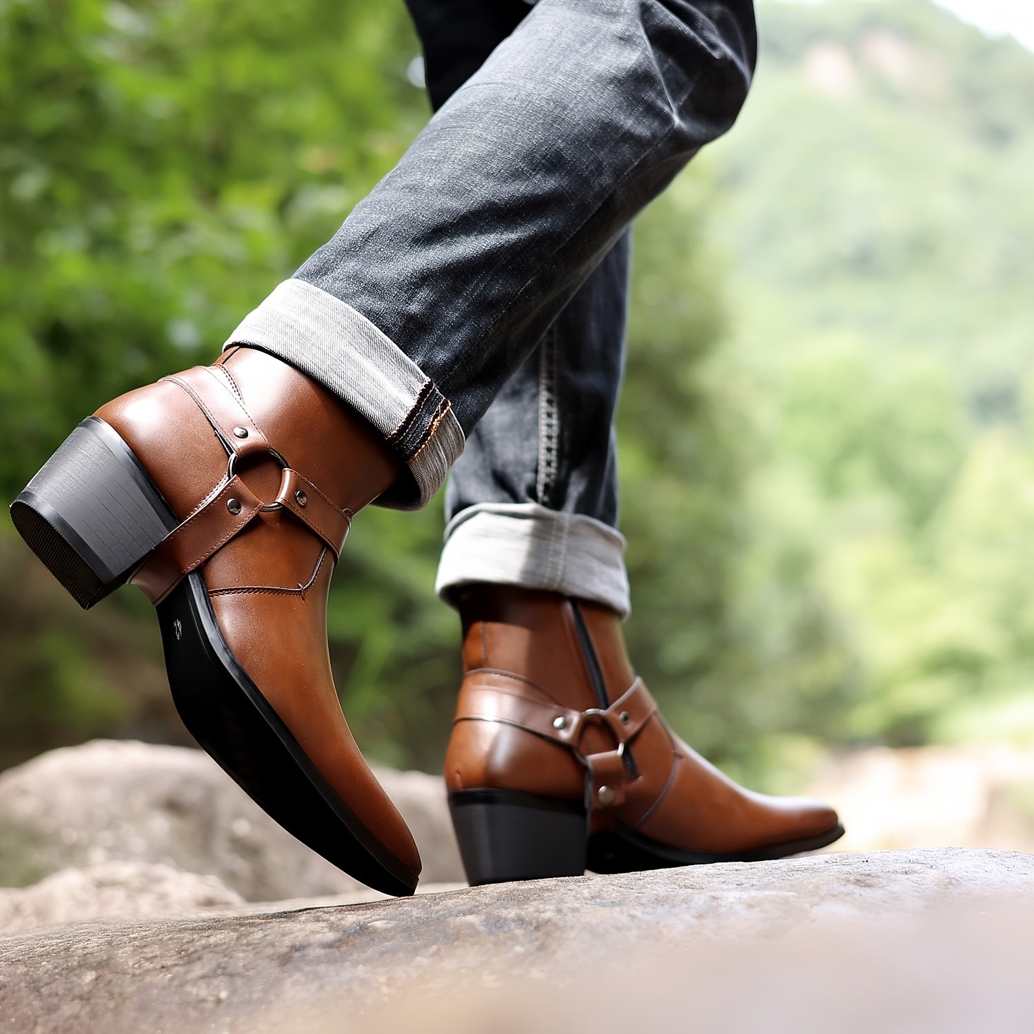 Herren Leder Stiefeletten – Stylisch mit Schnallen-Detail