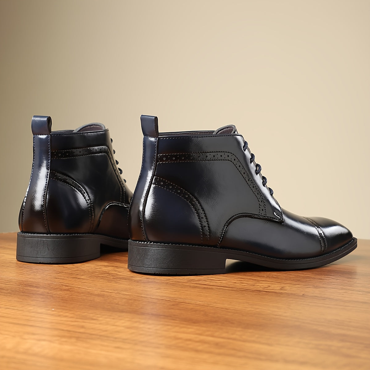 Herren Leder-Dress-Stiefel – Cap-Toe Schnürstiefel, Marineblau