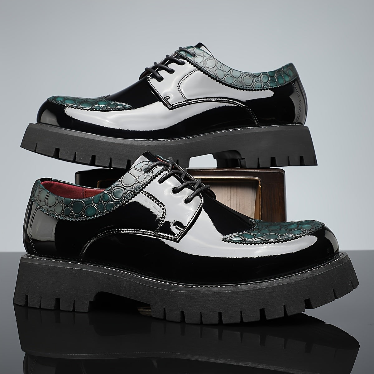 Herren Leder Schnürschuhe – Stylische Crocodile-Muster Formelle Schuhe