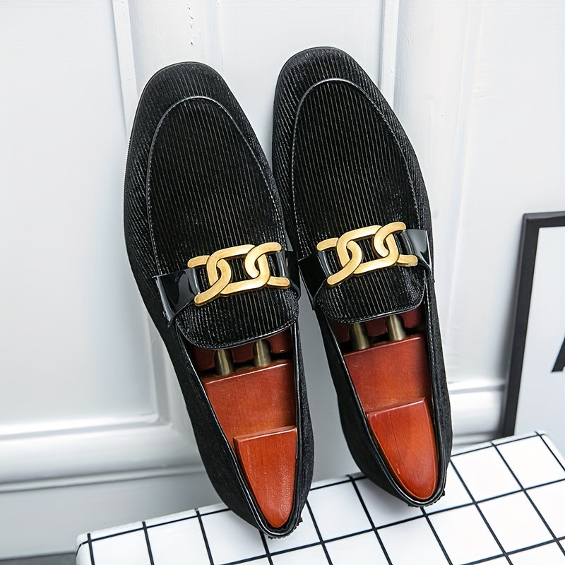 Herren Cord Slipper Loafer – Stylische Slip-On Schuhe mit Goldener Kette