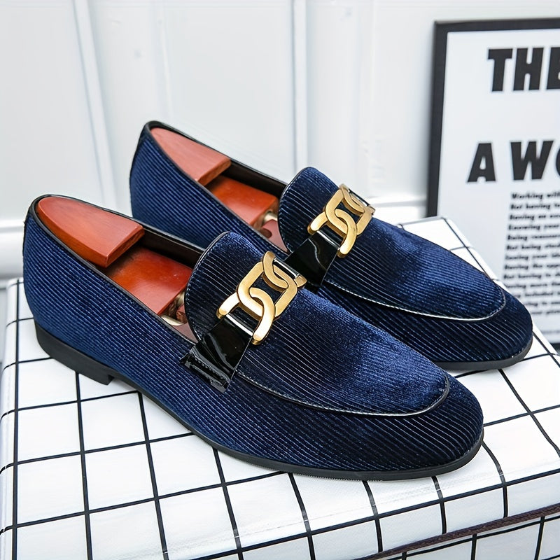 Herren Cord Slipper Loafer – Stylische Slip-On Schuhe mit Goldener Kette