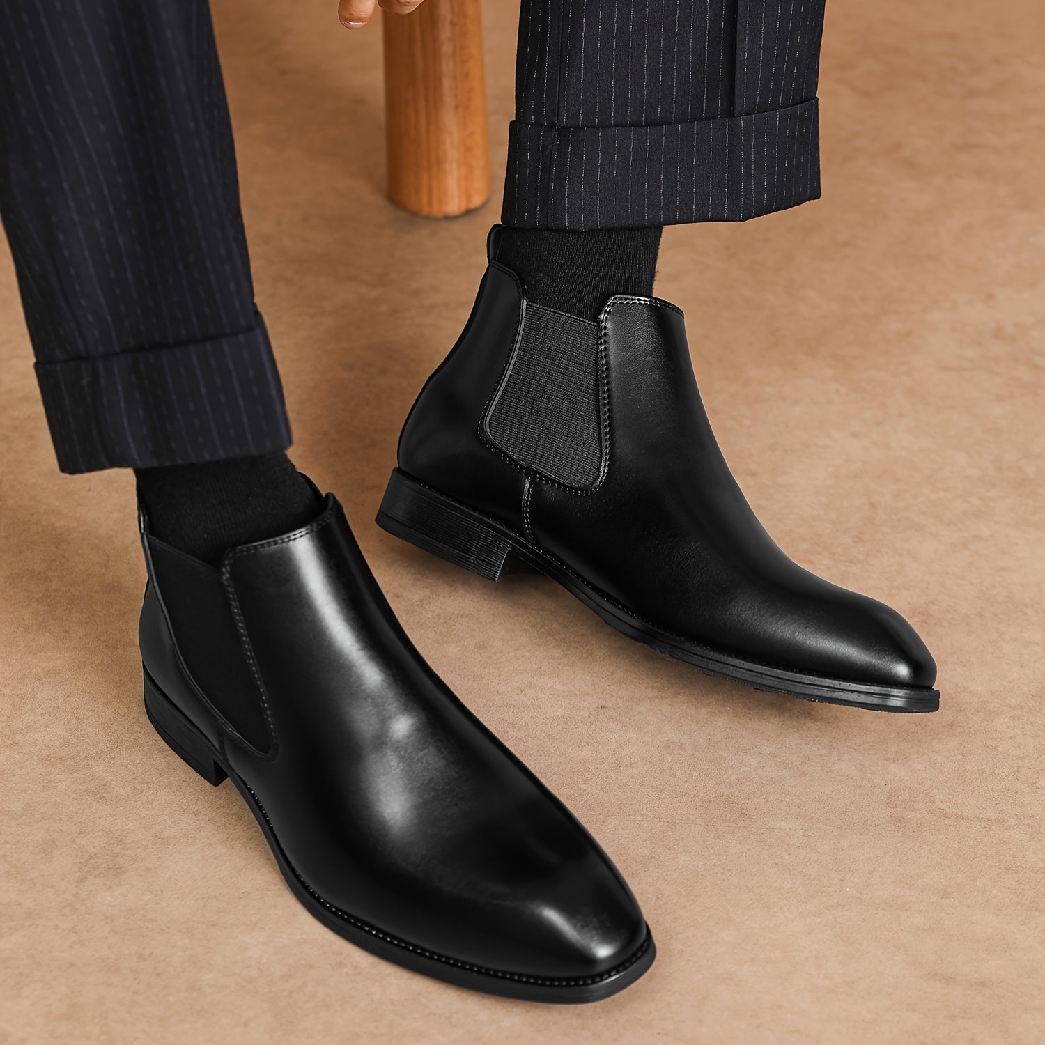 Herren Leder Chelsea-Stiefeletten – Schwarze Low-Top Slip-Ons