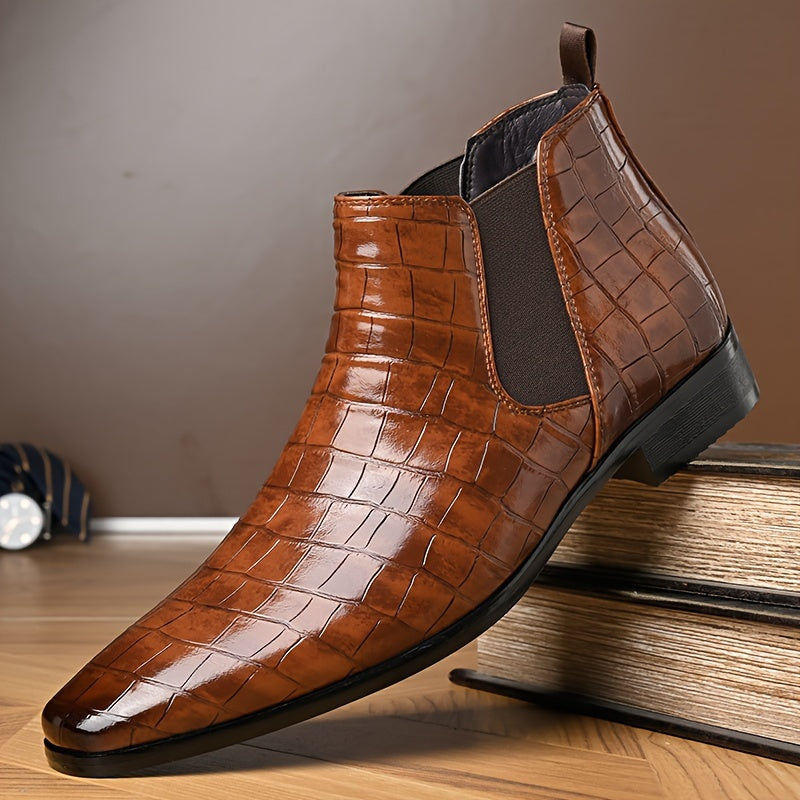 Herren Leder Chelsea Stiefel – Stilvolles Krokodilprägungs-Design
