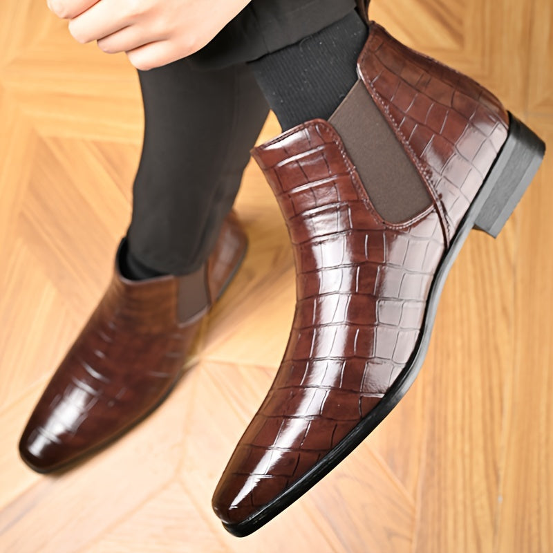 Herren Leder Chelsea Stiefel – Stilvolles Krokodilprägungs-Design