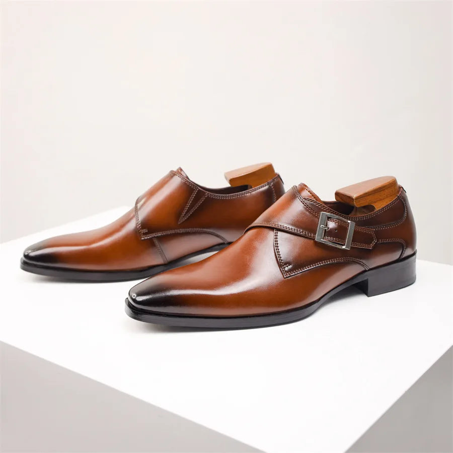 Herren Braune Leder Monk Strap Schuhe – Elegante Formelle Schuhe