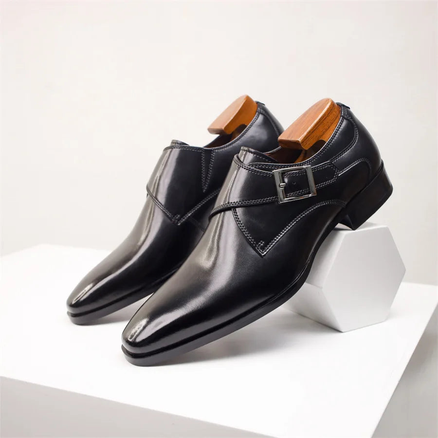 Herren Braune Leder Monk Strap Schuhe – Elegante Formelle Schuhe