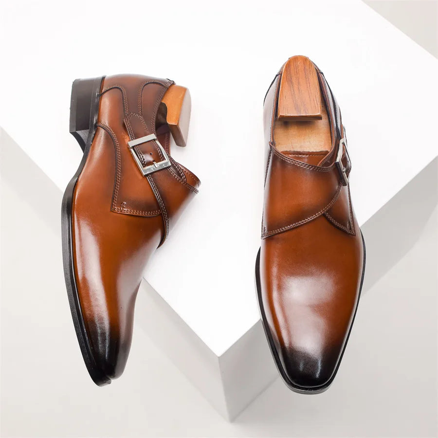 Herren Braune Leder Monk Strap Schuhe – Elegante Formelle Schuhe