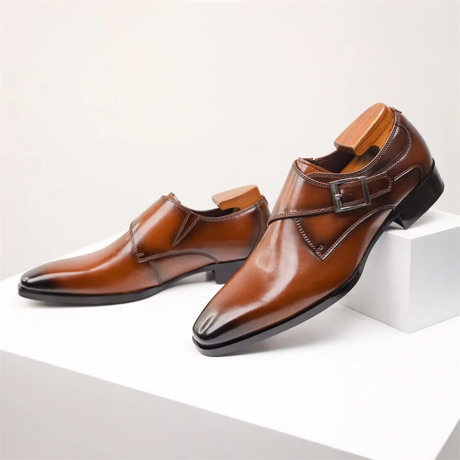Herren Braune Leder Monk Strap Schuhe – Elegante Formelle Schuhe