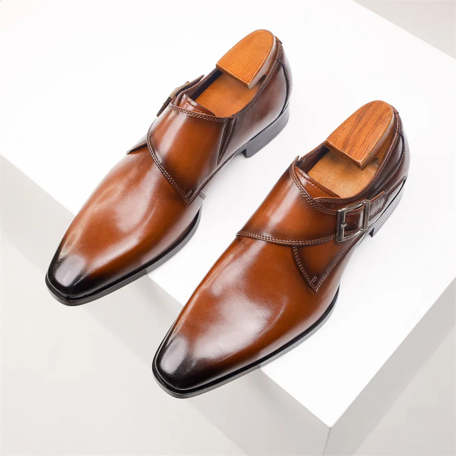 Herren Braune Leder Monk Strap Schuhe – Elegante Formelle Schuhe