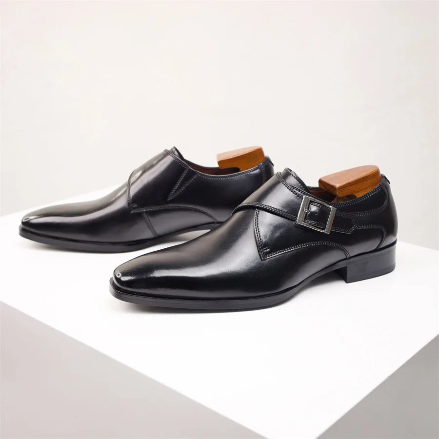 Herren Braune Leder Monk Strap Schuhe – Elegante Formelle Schuhe