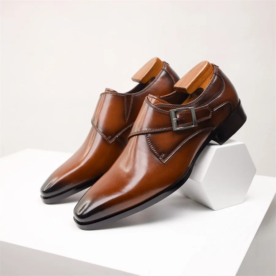Herren Braune Leder Monk Strap Schuhe – Elegante Formelle Schuhe