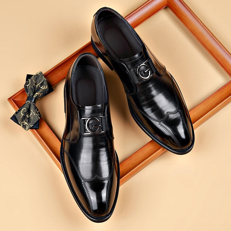 Elegante Herren Leder Schnürschuhe – Stilvolle Slip-On Formelle Schuhe