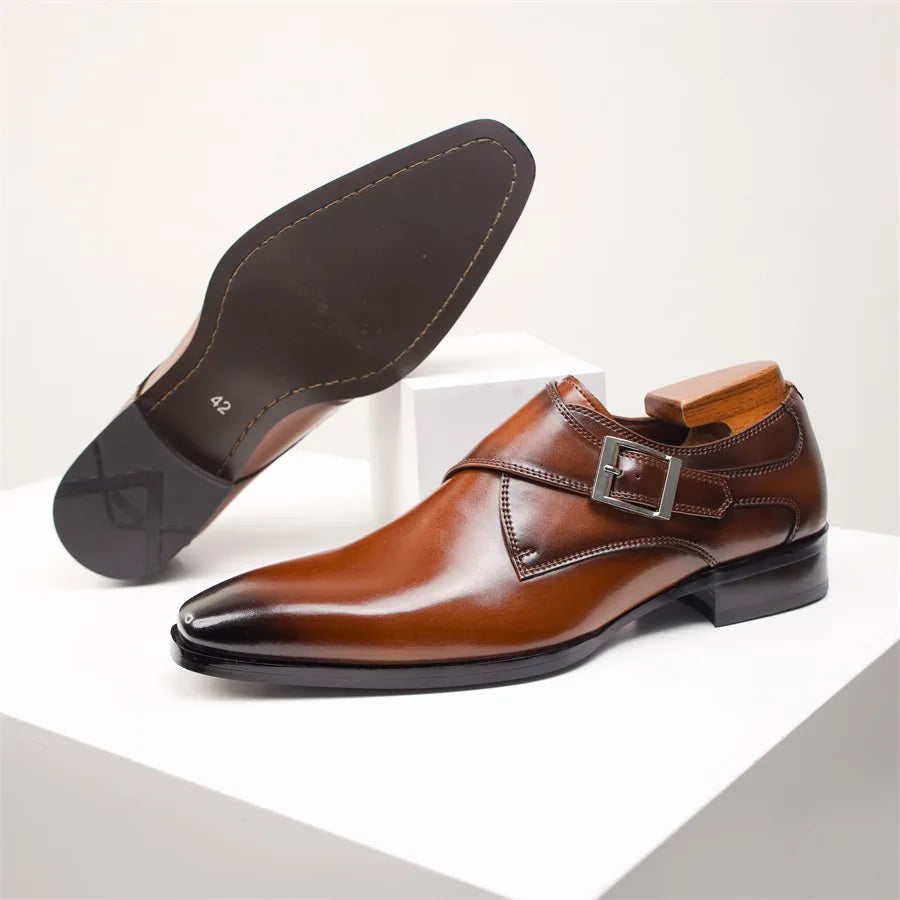 Herren Braune Leder Monk Strap Schuhe – Elegante Formelle Schuhe