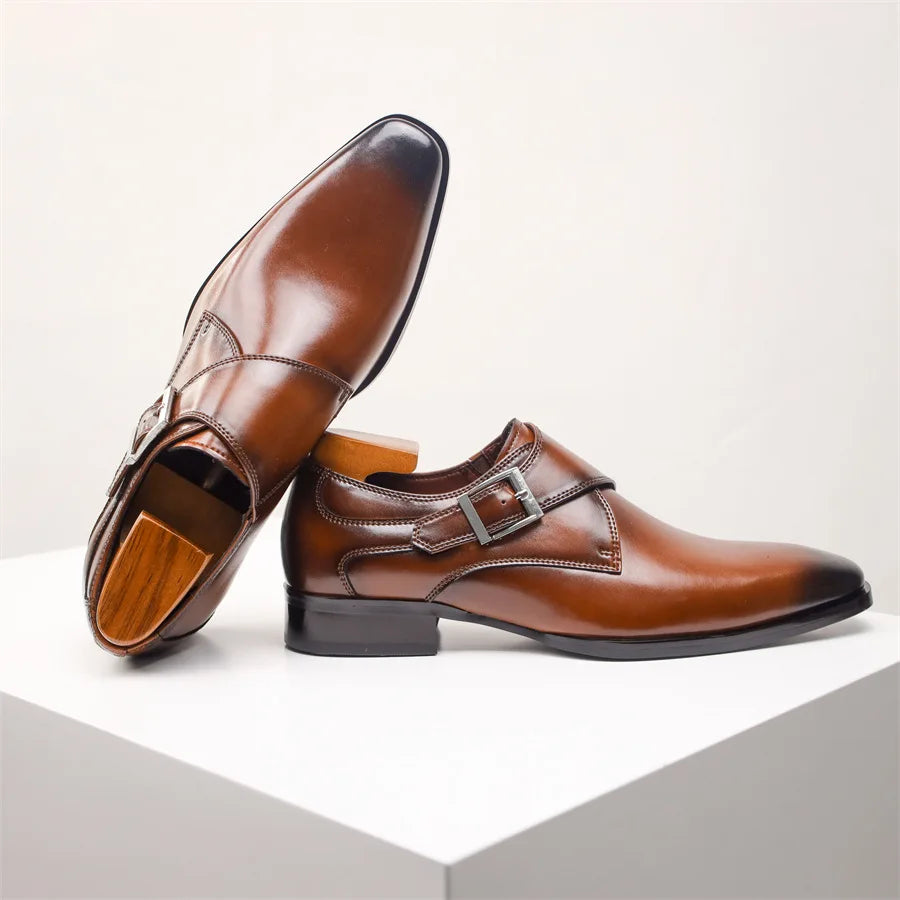 Herren Braune Leder Monk Strap Schuhe – Elegante Formelle Schuhe
