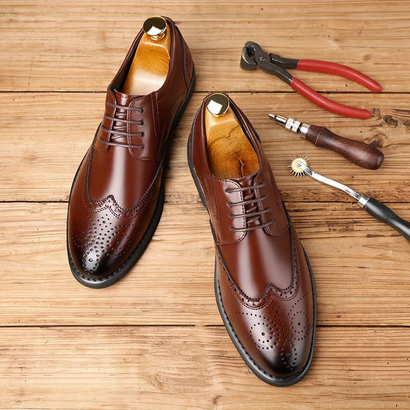 Herren Leder Wingtip Brogues – Klassische Braune Anzugschuhe