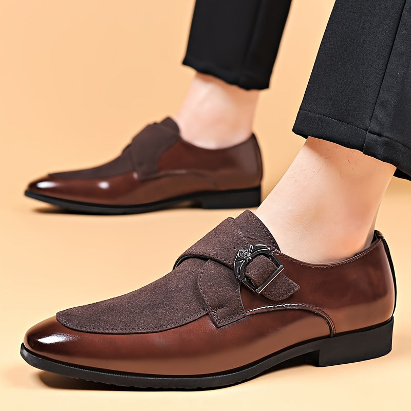 Herren Monkstrap Slipper – Schwarze Slip-On Schuhe im Materialmix