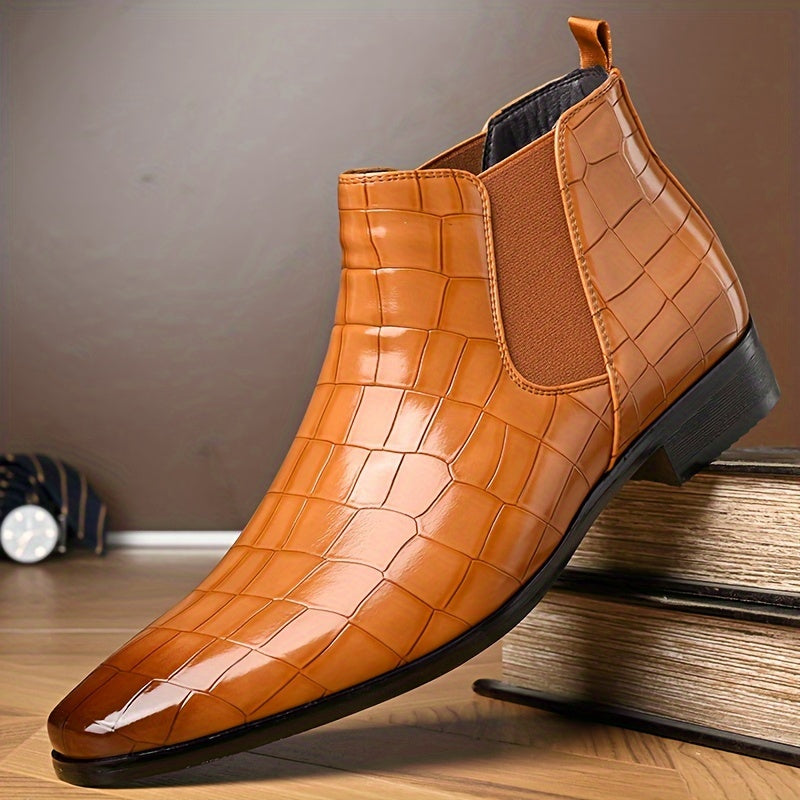 Herren Leder Chelsea Stiefel – Stilvolles Krokodilprägungs-Design