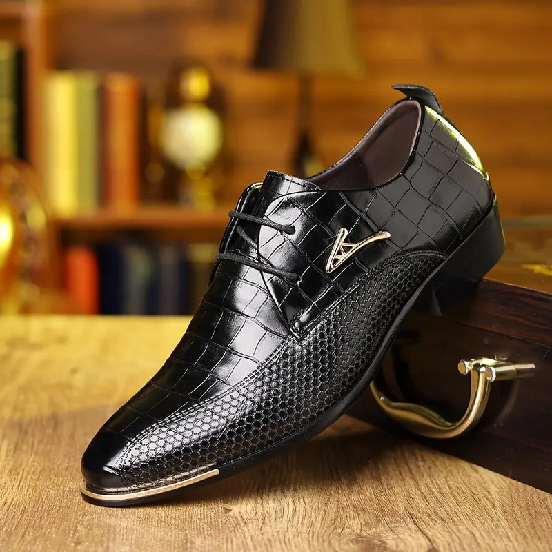 Herren Leder Schnürschuhe – Elegante Crocodile-Muster Formelle Schuhe