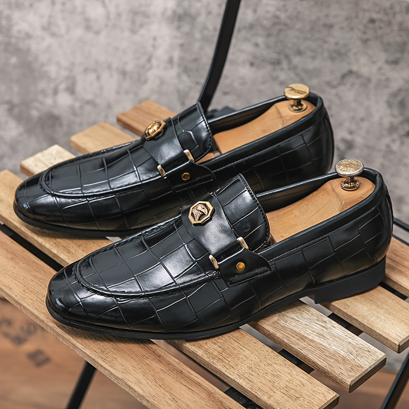 Herren Krokodil-Präge-Leder Slipper – Stylische Slip-On Schuhe mit Goldener Schnalle