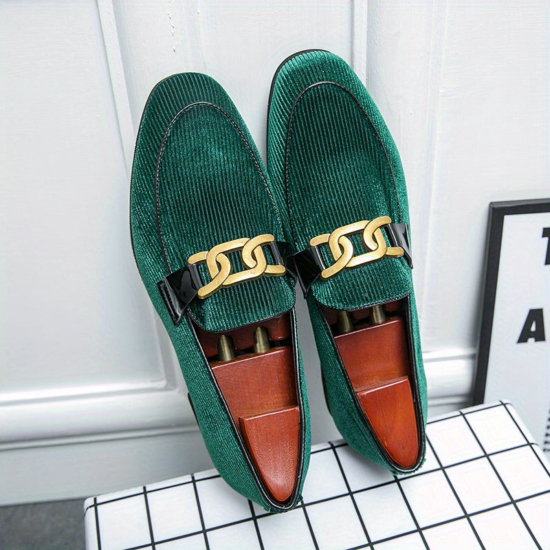 Herren Cord Slipper Loafer – Stylische Slip-On Schuhe mit Goldener Kette