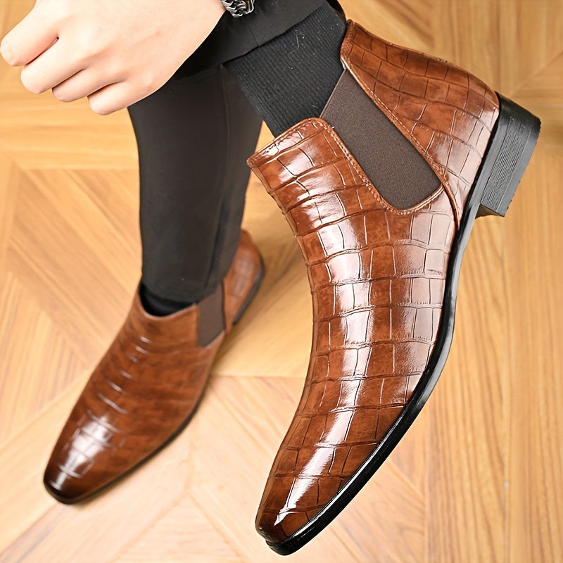Herren Leder Chelsea Stiefel – Stilvolles Krokodilprägungs-Design