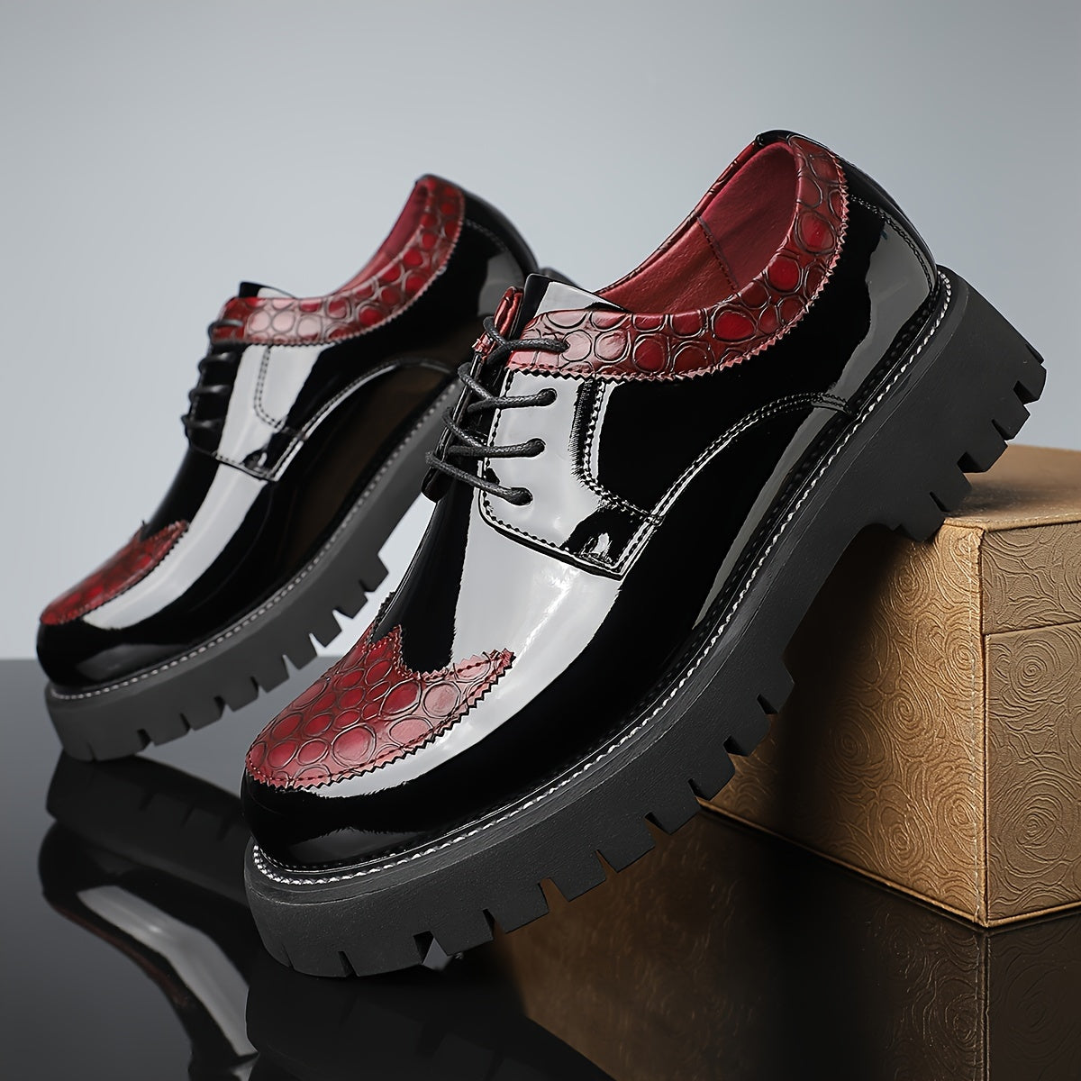 Herren Leder Schnürschuhe – Stylische Crocodile-Muster Formelle Schuhe