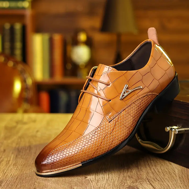 Herren Leder Schnürschuhe – Elegante Crocodile-Muster Formelle Schuhe