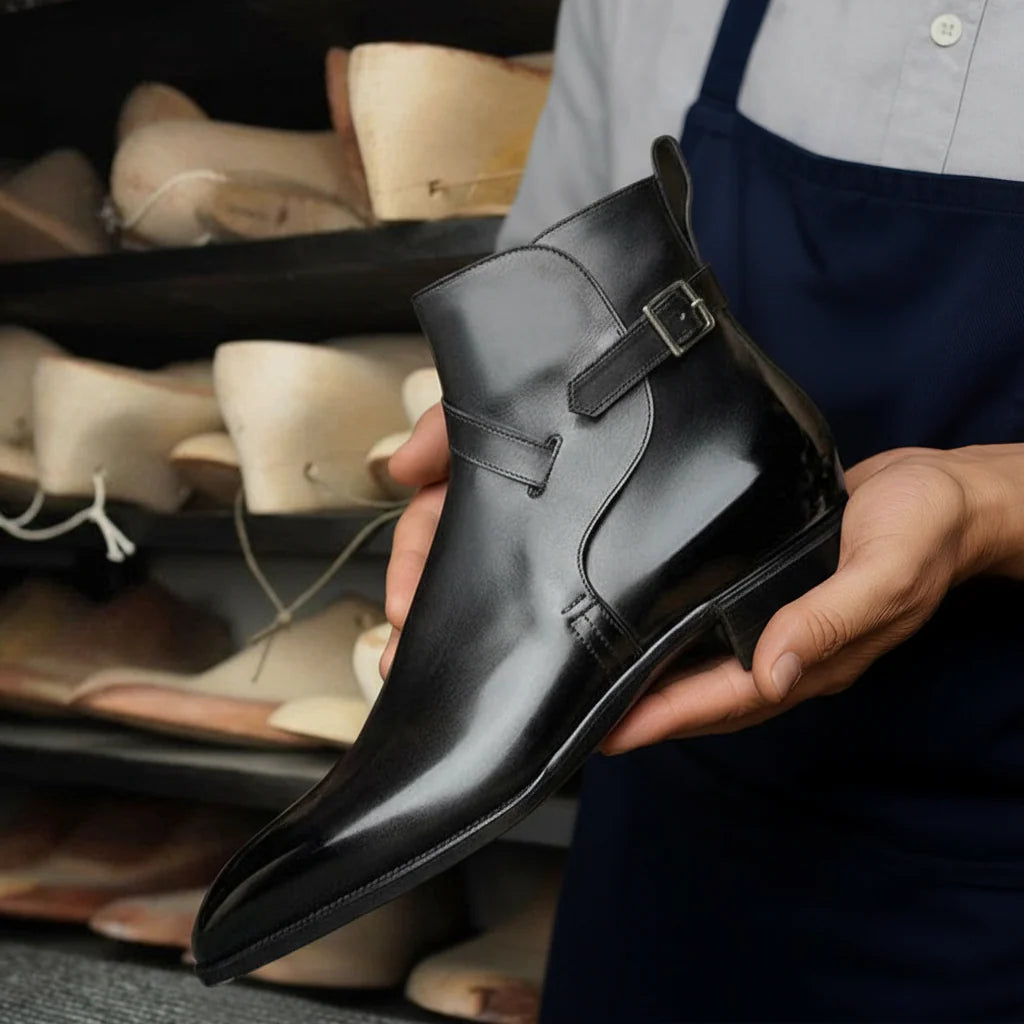 Herren Leder Monk Strap Boots – Elegante Formelle Schuhe