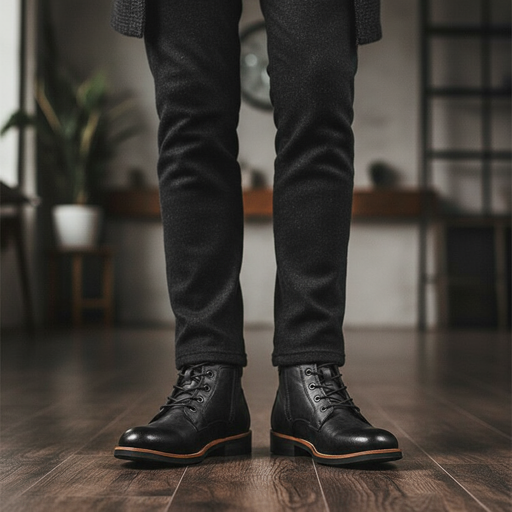 Herren Schwarze Leder Schnürboots – Langlebige und Stilvolle Schuhe